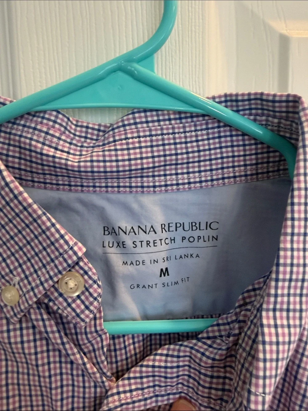 Banana Republic Men's Purple and Blue Check Button-Down Shirt